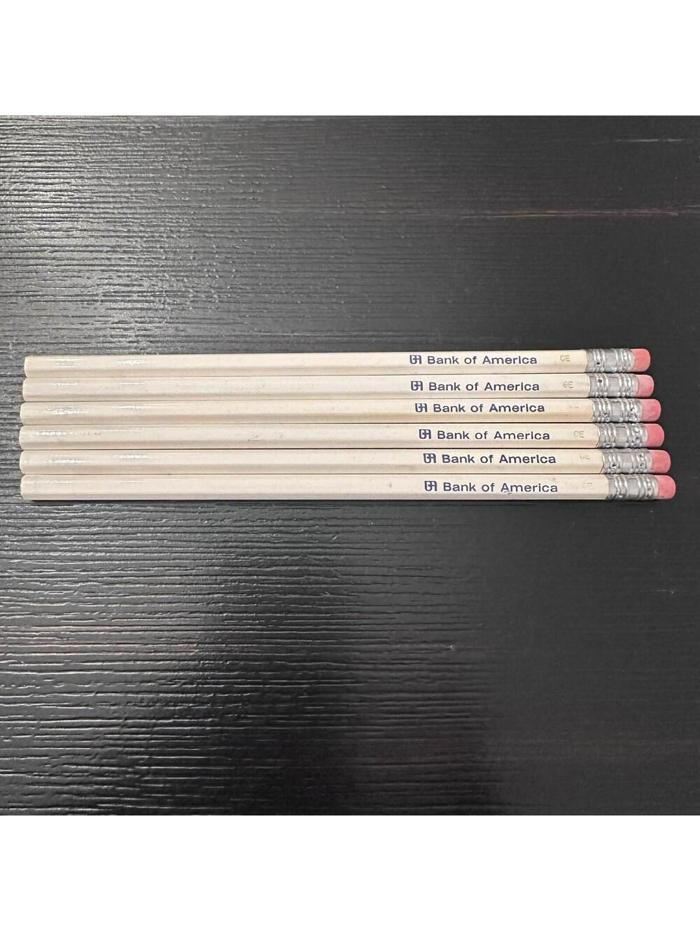 Lot Of 6 Vintage Bank Of America Pencils White And Blue New Unused
